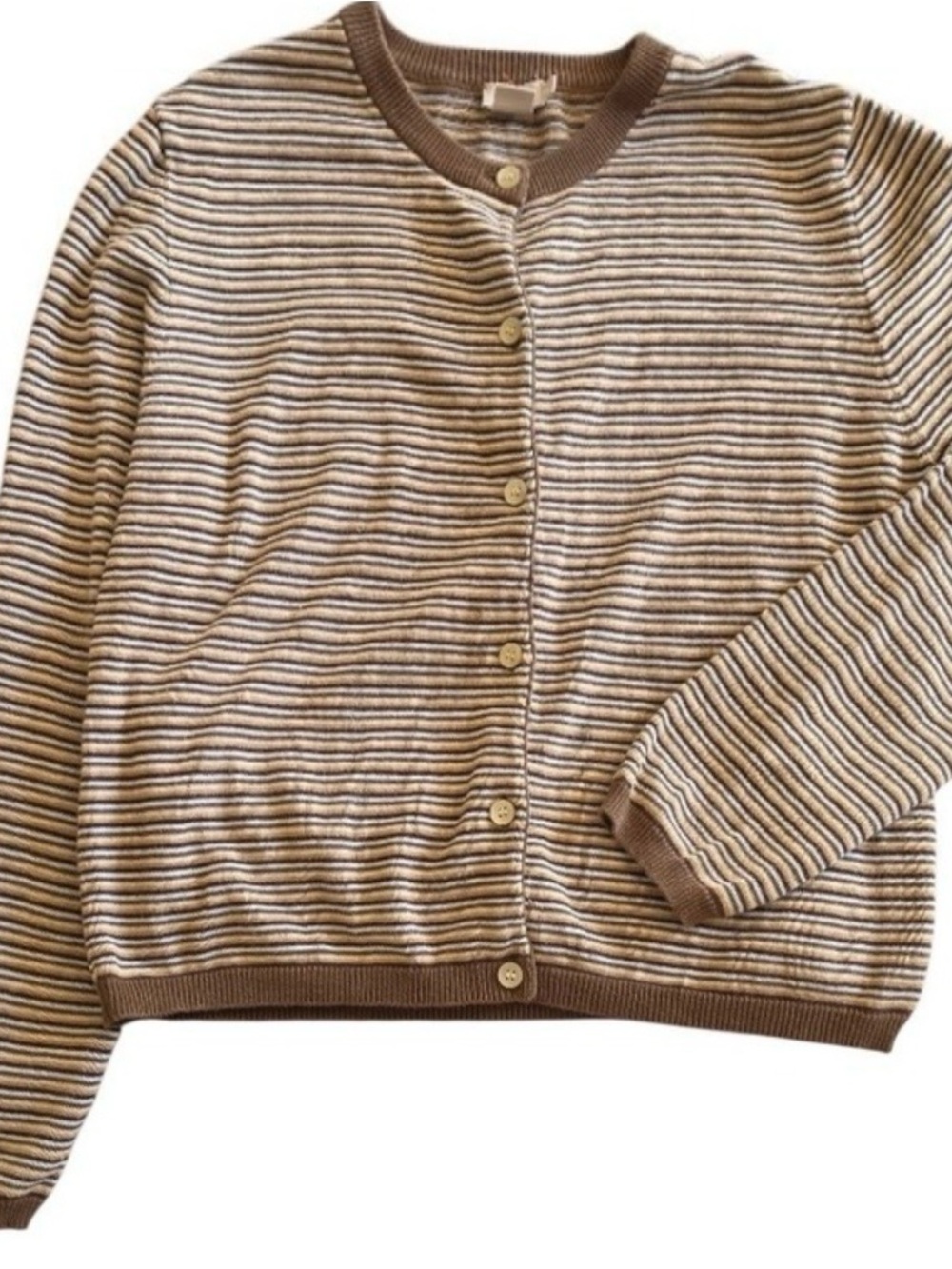 J. Crew Brown and Cream Retro Striped Cardigan M